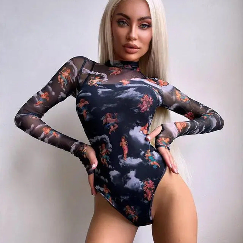 Bodysuit Dam Långärmad Elegant Mjuk Tyg Höghalsad 4