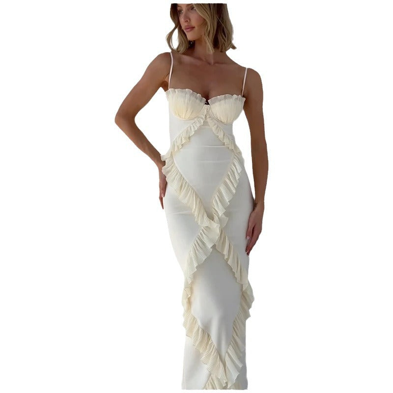 Dam Maxiklänning med Rüsch Detaljer och Smal Passform i Mjukt Tyg-6