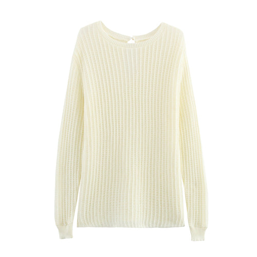 Kvinnor Stickad Tröja Ribbad Bomullsmix Lång Ärmar 1