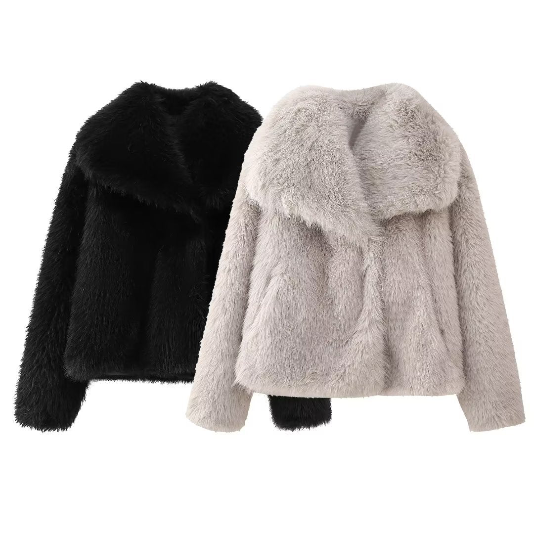 Dam Kappa Syntetisk Päls Tidlös Design-5