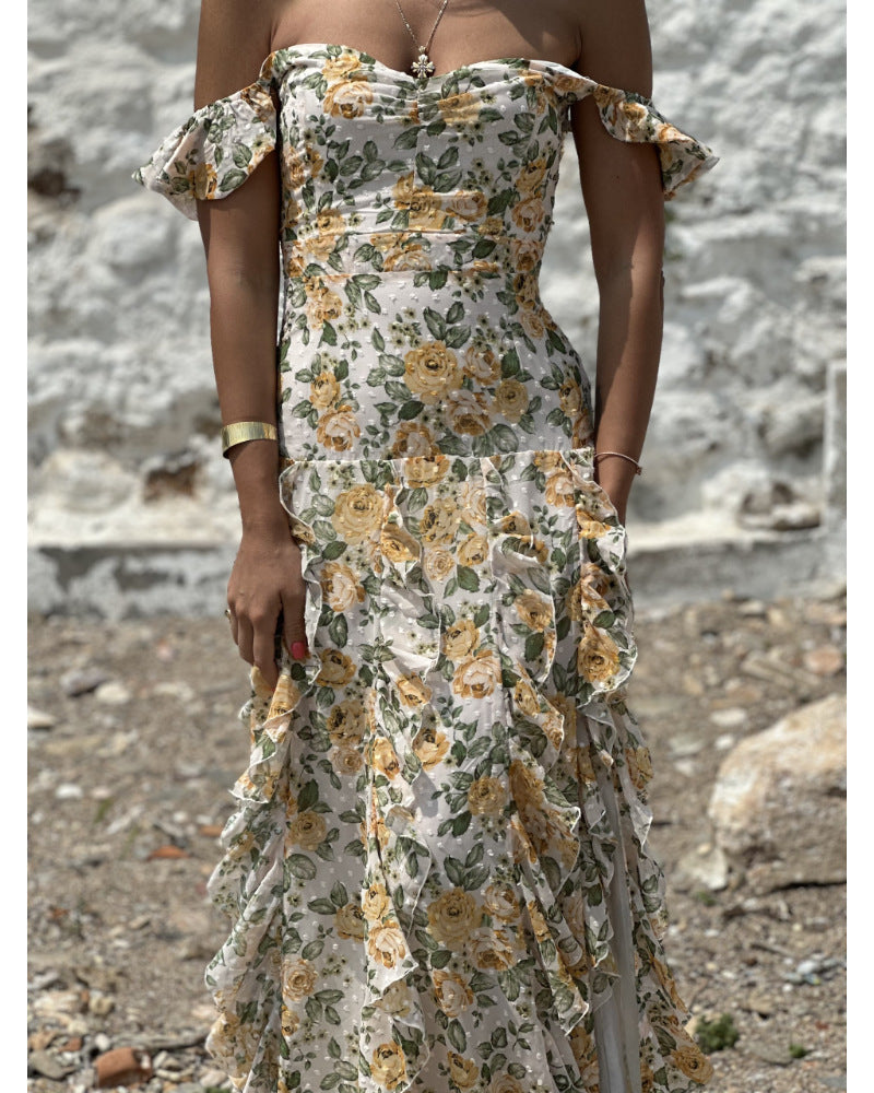 Variant image for Kvinna Midi Klänning Off-Shoulder Blommönster Polyester-1