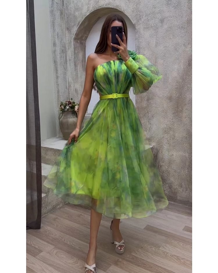 Dam Klänning Slim Fit Asymmetrisk Ruffle Polyester-5