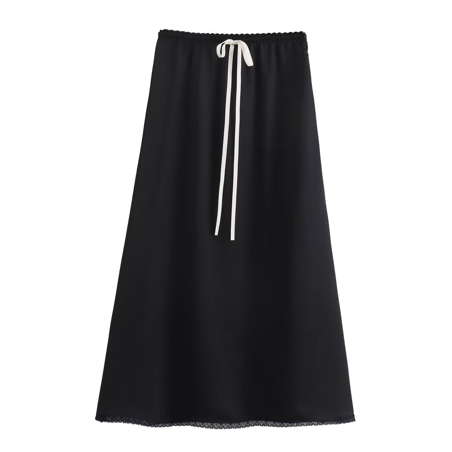 Dam Midikjol A-Line Satin Elastisk Street Fashion-5