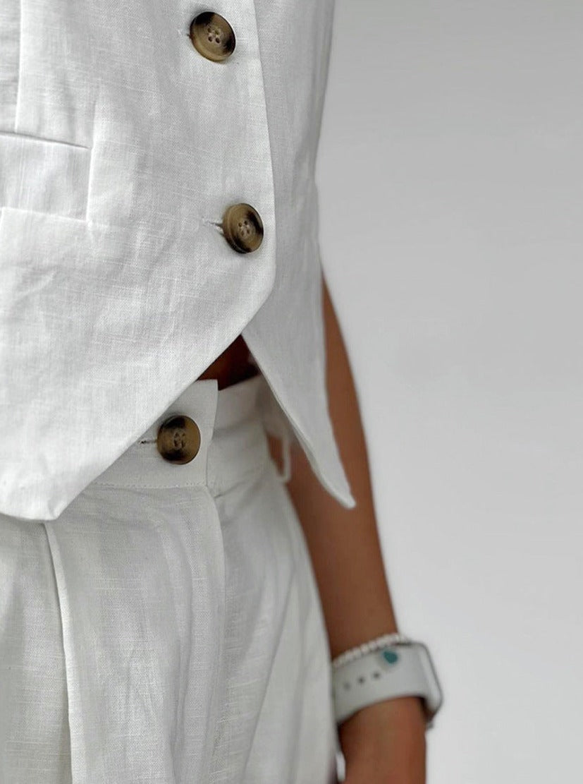 Dam Tvådelad Outfit Ärmlös Väst Högskurna Shorts Högkvalitativt Material-5