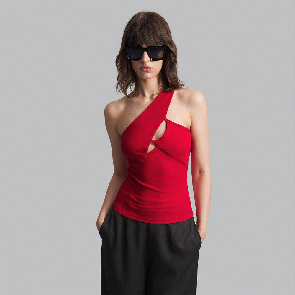 Kvinnors Kort Topp Oregelbunden Design Mjuk Tygblandning-5