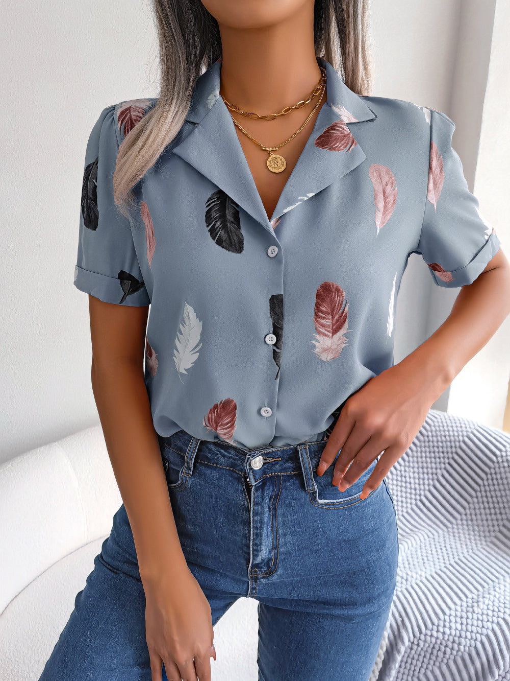 Dam Vårdräkt Revers Blus Polyester Kort Ärmlängd-6