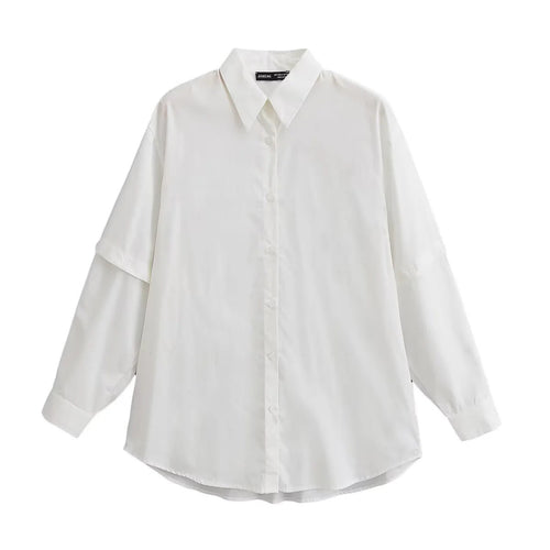 Vit Dam Blus Överdimensionerad Bomull Skjortablus 1