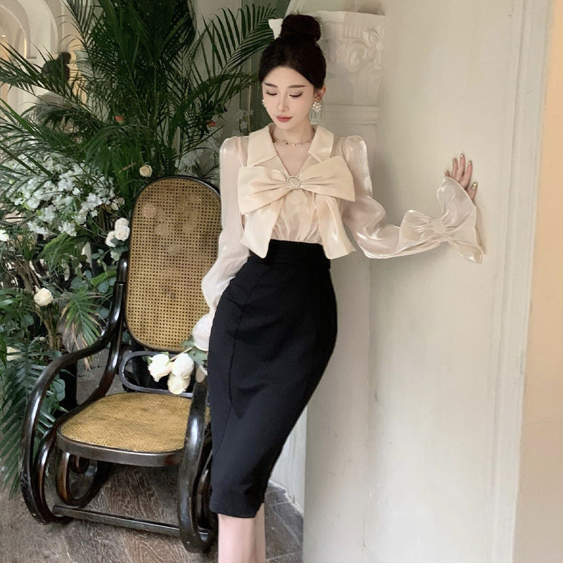 Kvinnors Tvådelad Klänning V-hals Patchwork Polyester Elastan-3