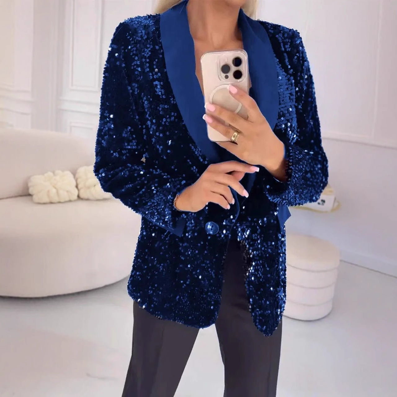 Variant image for Dam Blazer med Paljetter Reverskrage Polyester Spandex-19