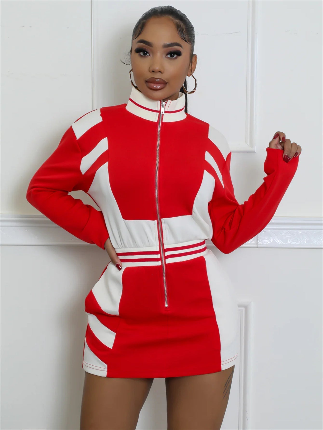 Variant image for Dam Kort Klänning med Ståkrage och Dragkedja i Polyester-1