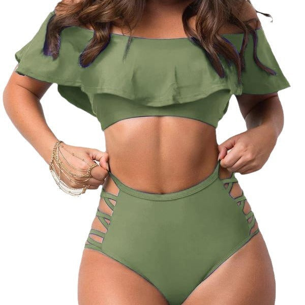 Bikiniuppsättning för Damer med Ruffles och Slitsdetaljer i Syntetisk Fiber – Perfekt för Strand och Pool 6