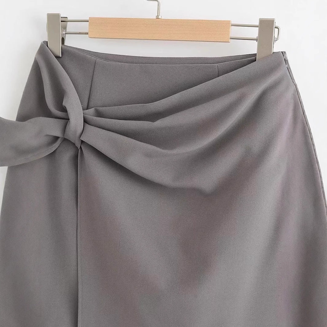 Dam Wrap Kjol Elegant Knutdesign Andningsbart Material-4