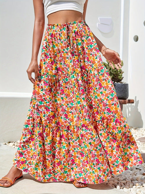 Dam Lång Kjol Tryckt Polyester-1