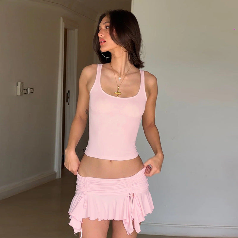 Kvinnors Bukfri Topp och Rufsade Shorts Lätt Material 2
