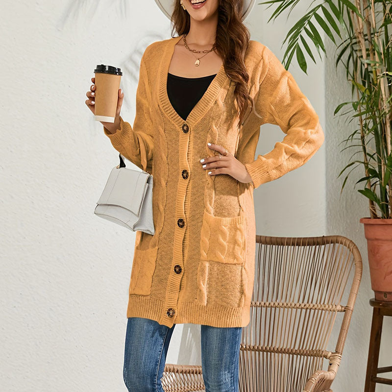 Kvinna Lång Kofta Cardigan Slim Fit Akryl-4