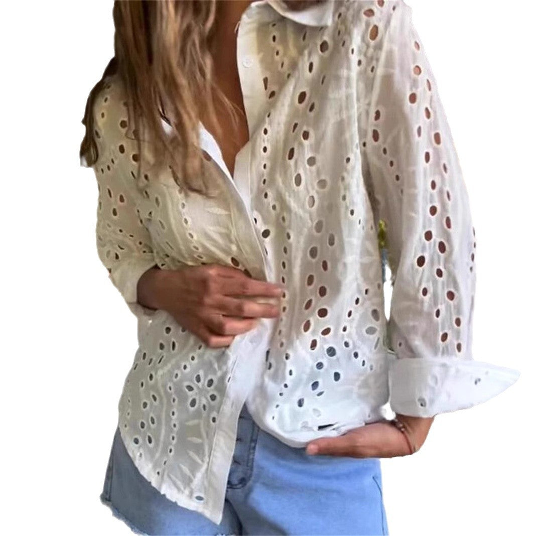 Dam Skjorta Broderad Polyester Regular Fit Lång Ärmar-6
