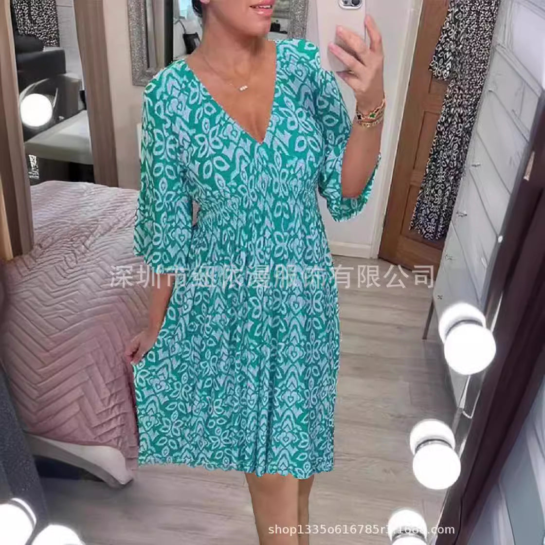 Dam Kort Klänning Löst Elastisk Polyester Basmodell-4