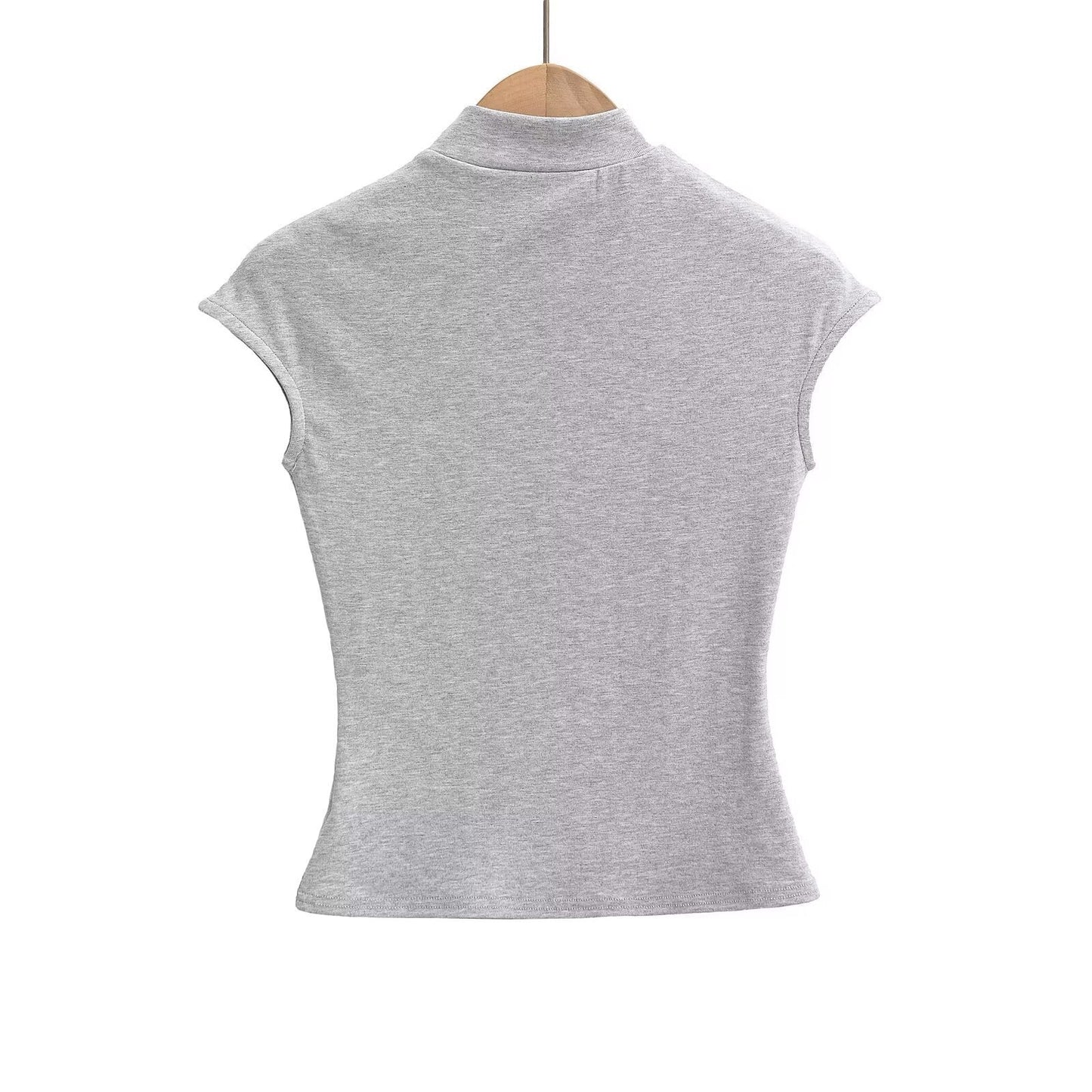 Kvinnor Kortärmad Topp med Chic Stand-Up Krage och Glänsande Strassdetaljer – Vit, Mjuk Bomullsblandning 5