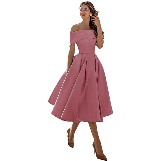Festklänning Dam Elegant Satin Avslappnad Passform-1