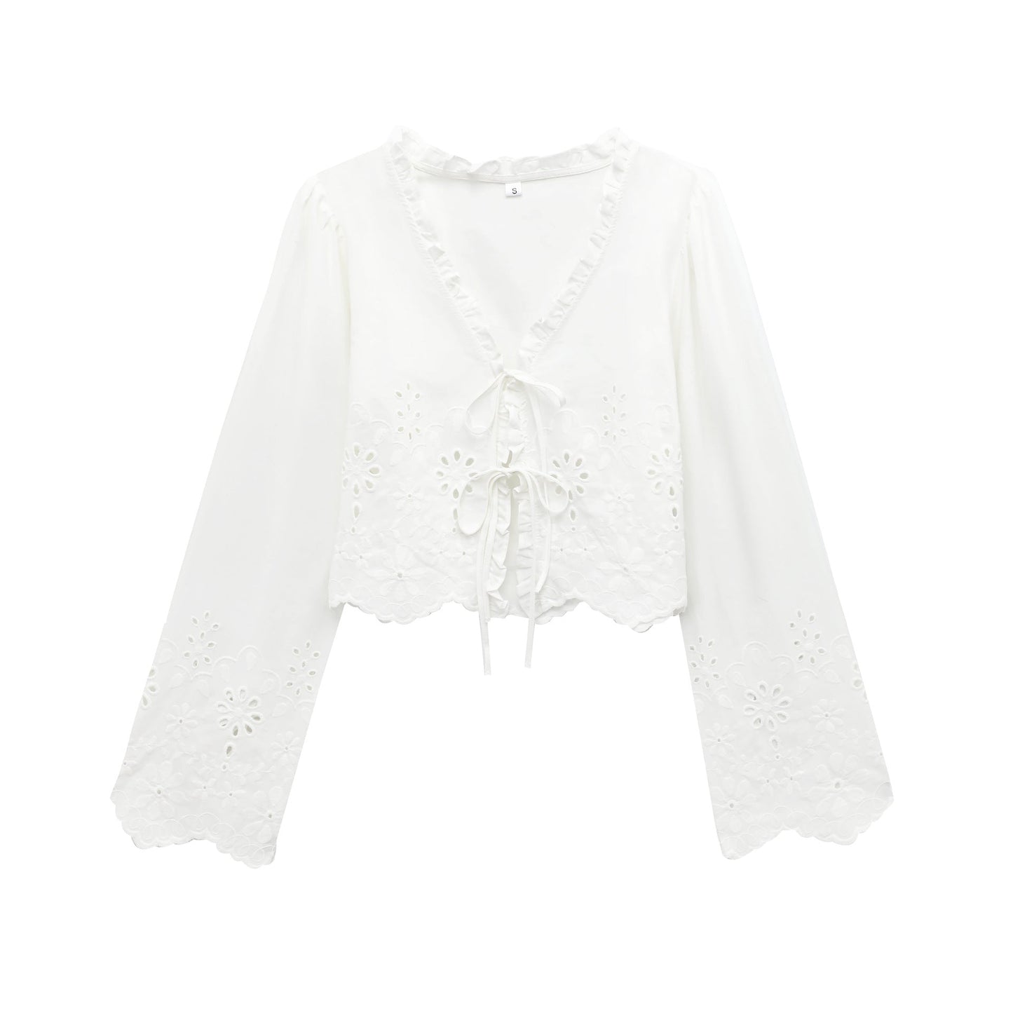 Kvinnors Blus V-ringad Voluminösa Ärmar Broderi 1
