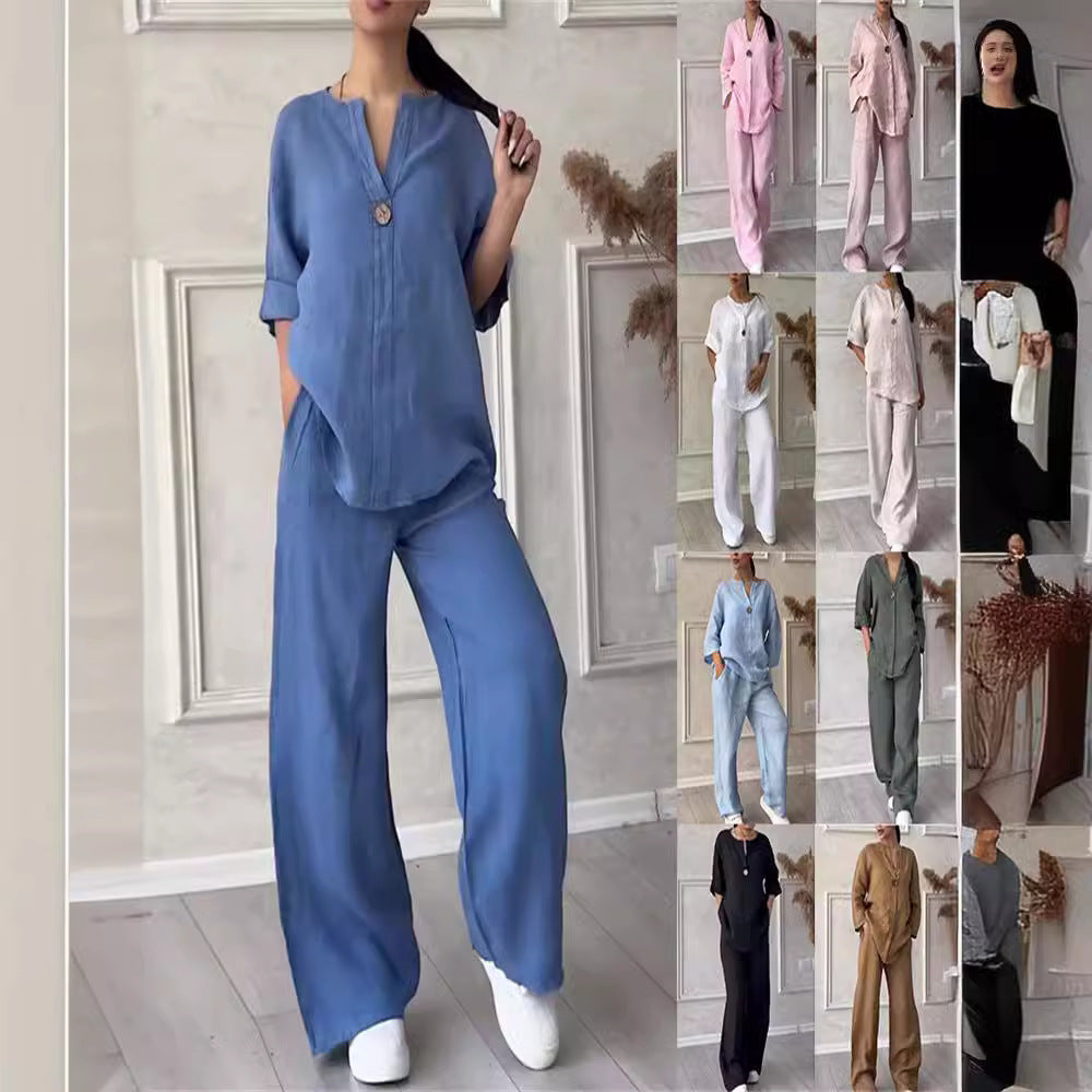 Kvinnors Långa Byxor Avslappnad Bomullslinne 2