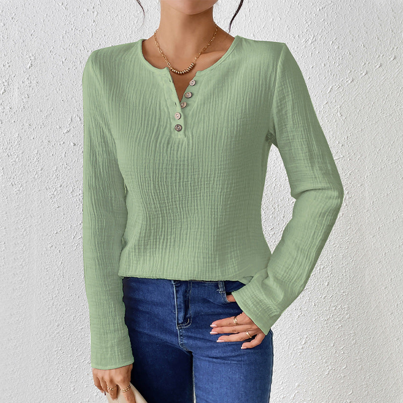 Dam Tröja Långärmad Loose Fit Bomullslinne-3