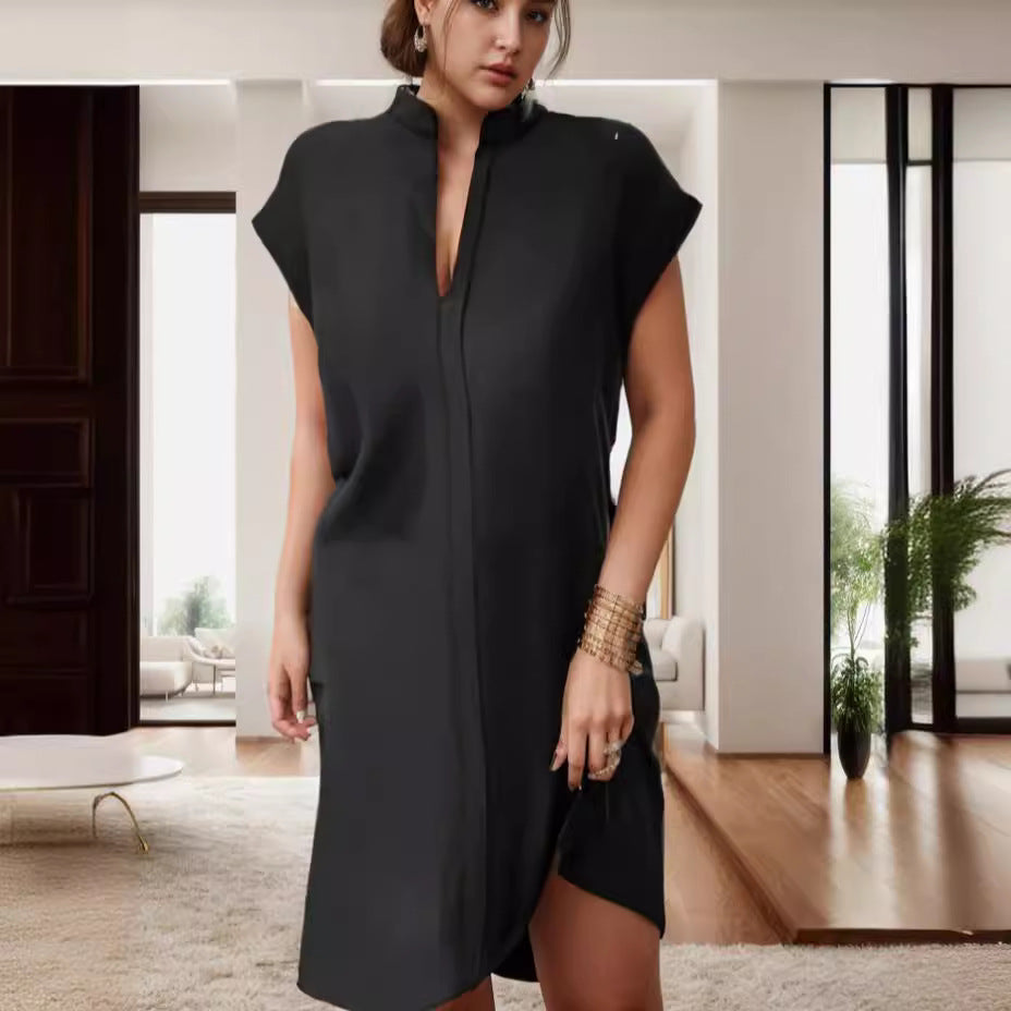 Kvinnors Midi Klänning A-Line Polyester Kort Ärmar-3