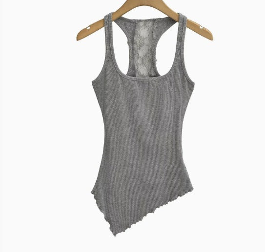 Kvinnors Asymmetrisk Topp Ribbad Struktur Elastiska Fibrer 9