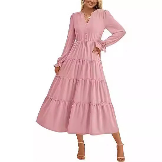 Kvinnors Cocktailklänning A-Line V-ringning Rynkad Polyester-5