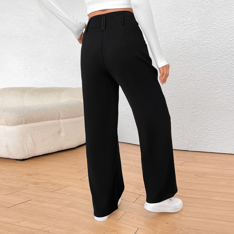 Kvinnors Raka Hängsbyxor Monokrom Polyester-2