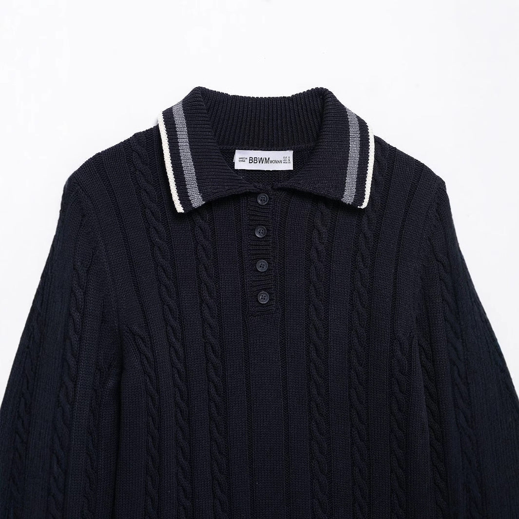 Kvinnors Tröja Modern Stickdesign Klassisk Polo Bomull 4
