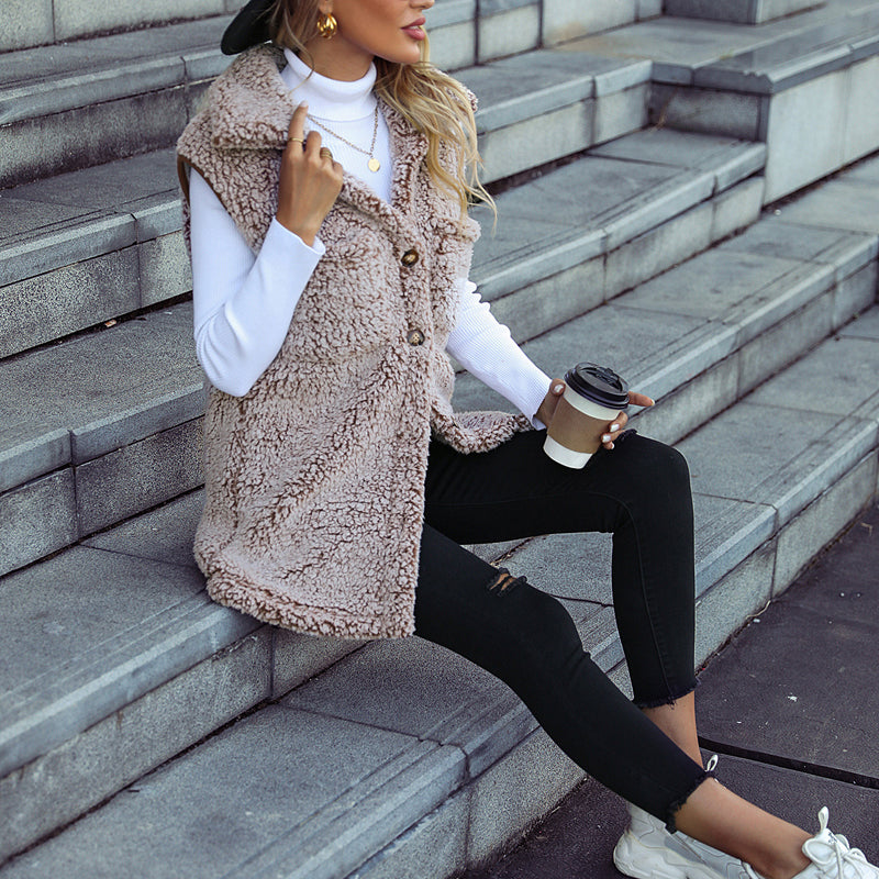 Dam Cardigan Plysch Avslappnad Bomull Polyester-3