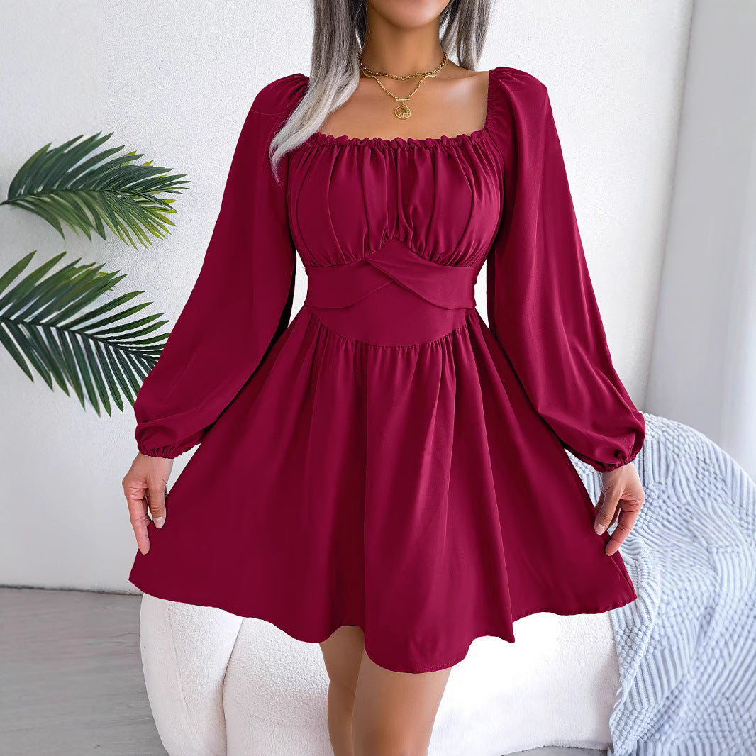 Dam A-Linje Klänning Rynkade Detaljer Chiffong Kort-3