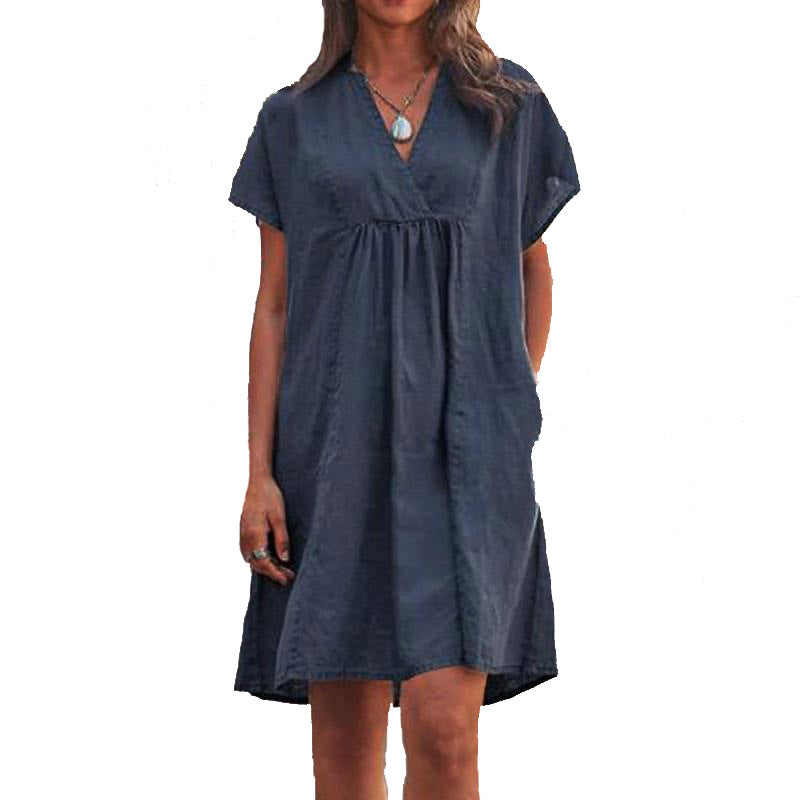 Midiklänning Dam V-Neck Löst Passform A-Linje Polyester – Mörkgrå Midiklänning för Våren och Sommaren 5