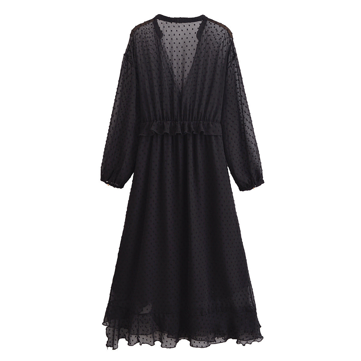 Dam Klänning Djup V-ringning Polka Prickar Split Kjol Polyester-3