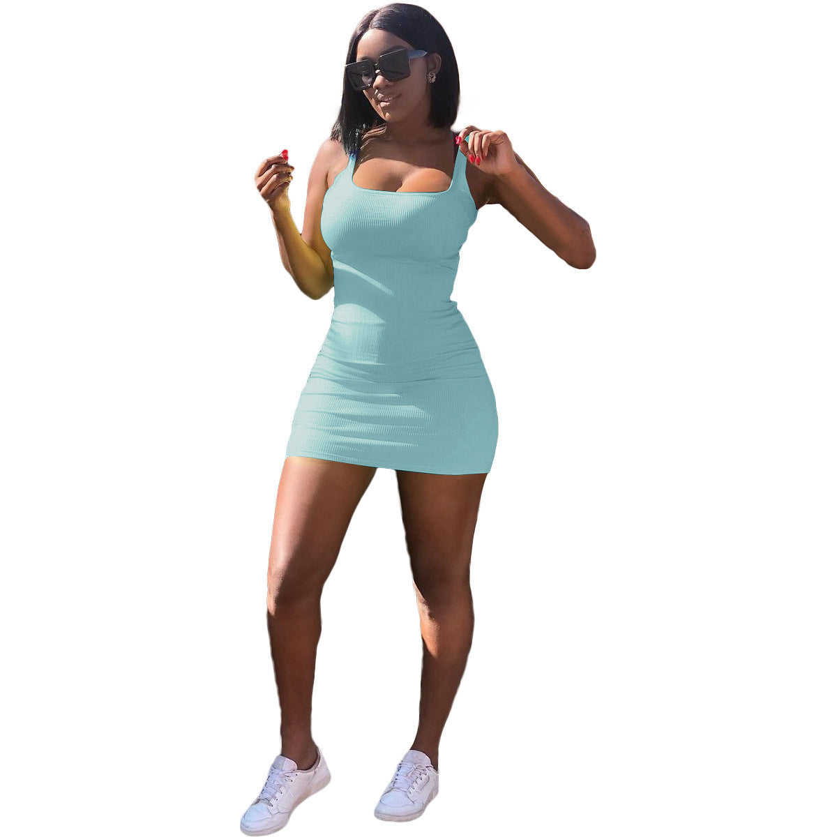 Variant image for Kvinnors Slim Klänning Ribbad U-Halsad Polyester Spandex-31