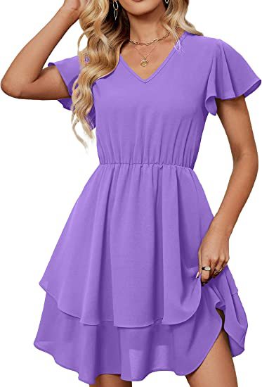 Damen Freizeitkleid V-Hals Asymmetrisch – 100% Baumwolle, Bequeme Passform mit Elastischer Taille, Ideal für Alltag und Festlichkeiten 11