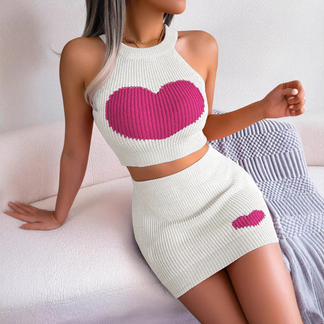 Dam Cropped Top Färgblock Polyester och Minikjol-3