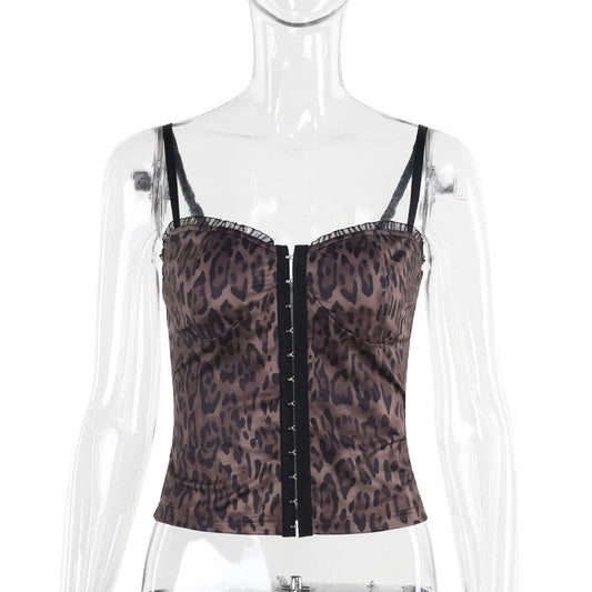 Kvinnors Bustier Topp Leopardtryck med RĂŒsch-detaljer Högkvalitativt Tyg-1