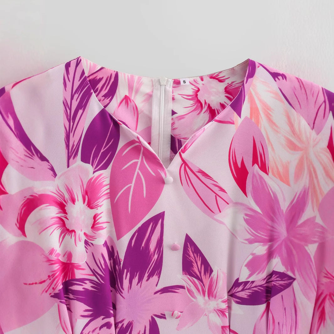 Dam Midiklänning A-Linje Blommönster Polyester för Bröllop-3