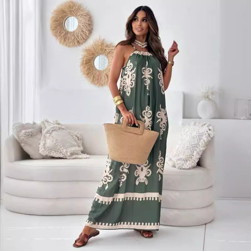 Dam Klänning A-Line Blommönster Polyester Ärmlös-5