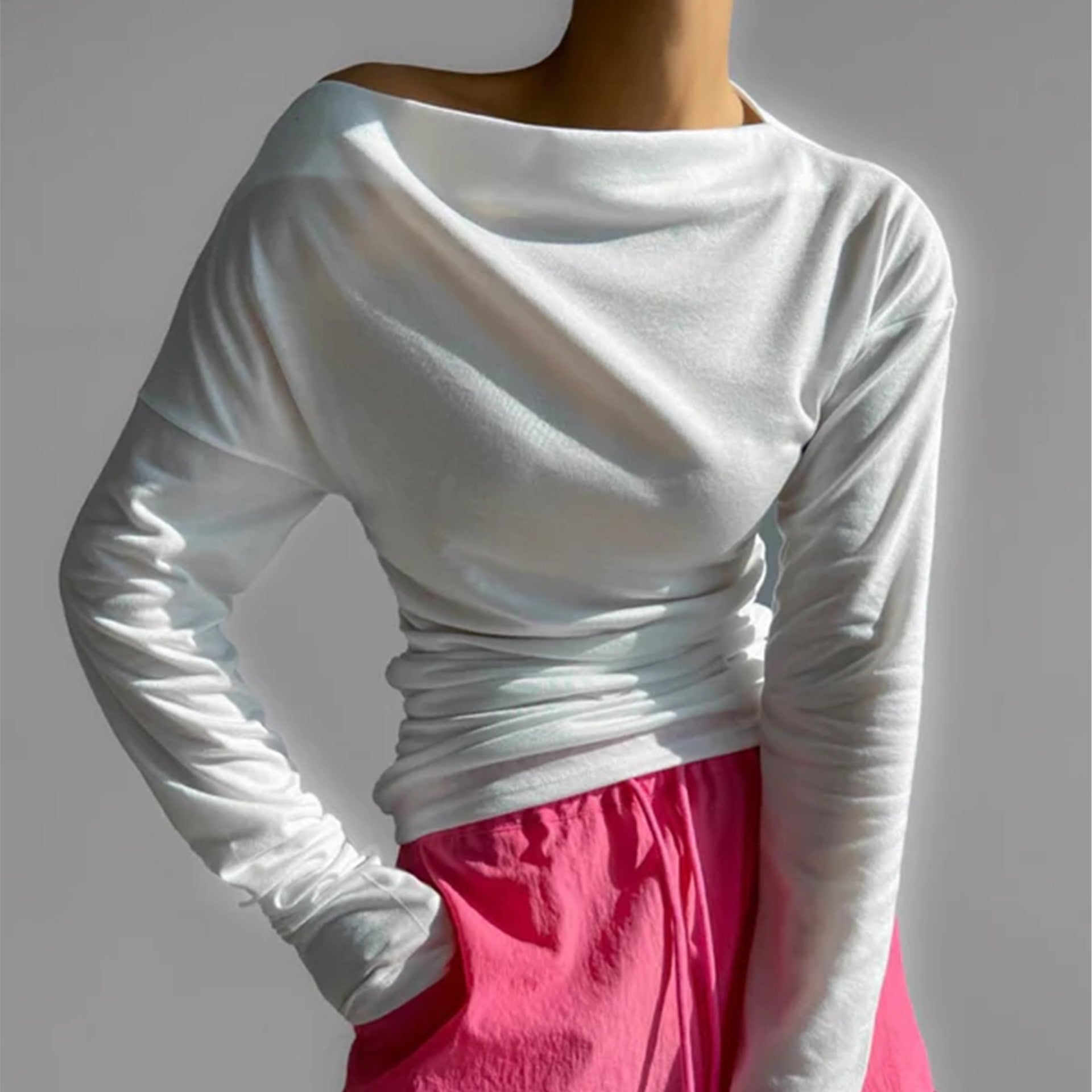 Dam Offshoulder Skjorta Mjuk Bomull Avslappnad Passform 3