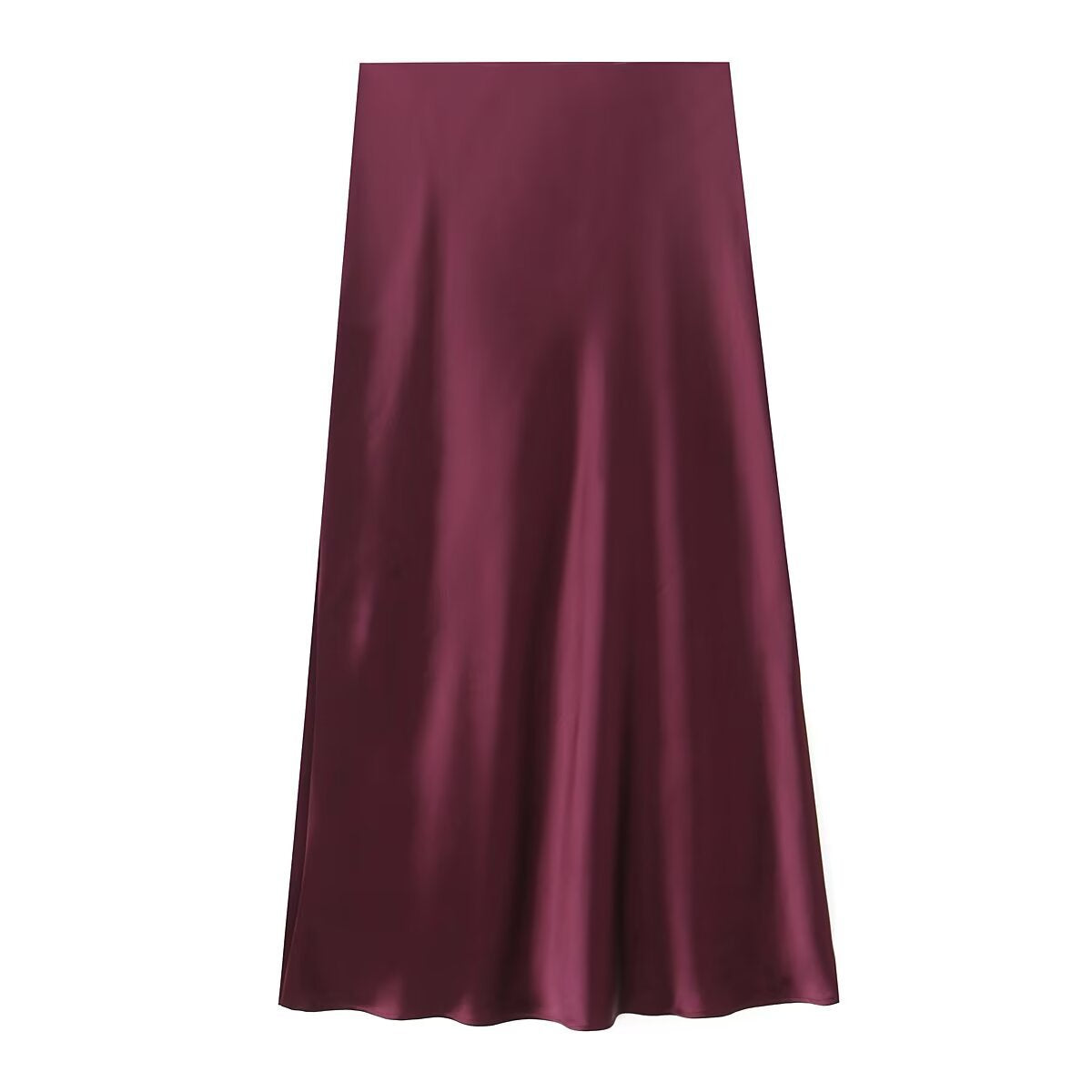 Kvinna Midi Kjol Hög Midja Satin Mångfärgad-4