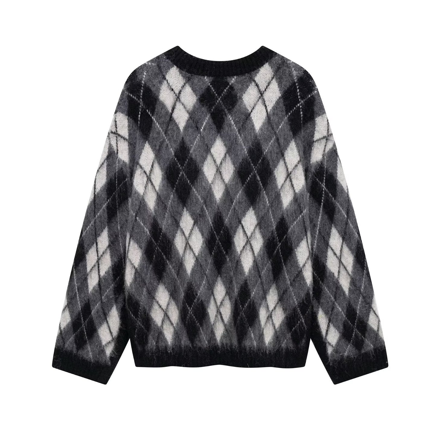 Dam Tröja Långärmad Pullover Polyester med Diamantmönster-2