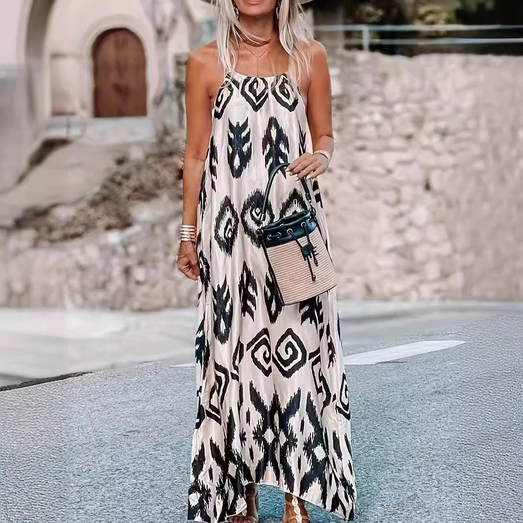 Dam Långklänning Tryckt Polyester för Fest och Vardag-6