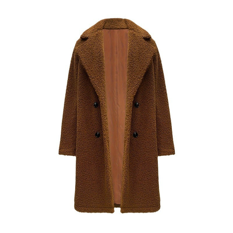 Svart Vinterkappa Dam med Vändkrage och Praktiska Knappar – Löst Sittande Teddy Kappa för Kalla Dagar 6