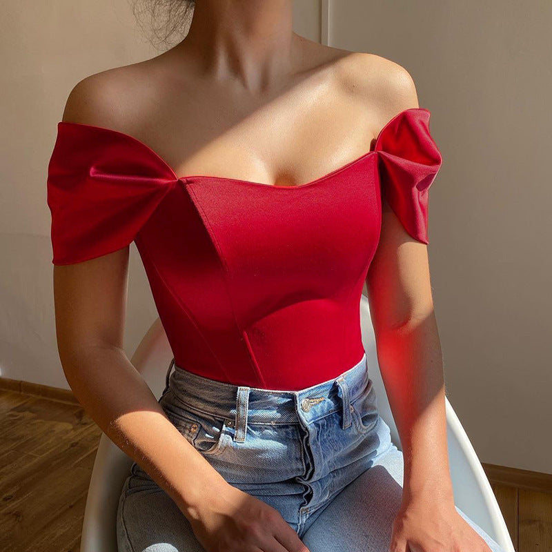 Kvinnors Bustier Topp Axelfri Rüsch Satin-3