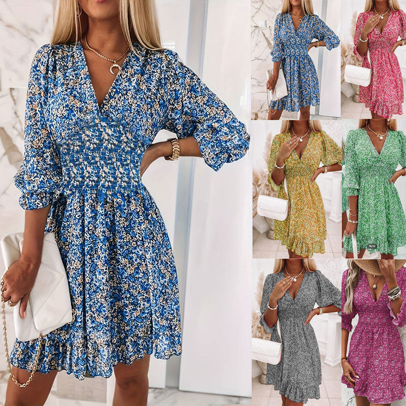 Kvinna A-linjeformad Klänning V-ringning Polyester Midi-2