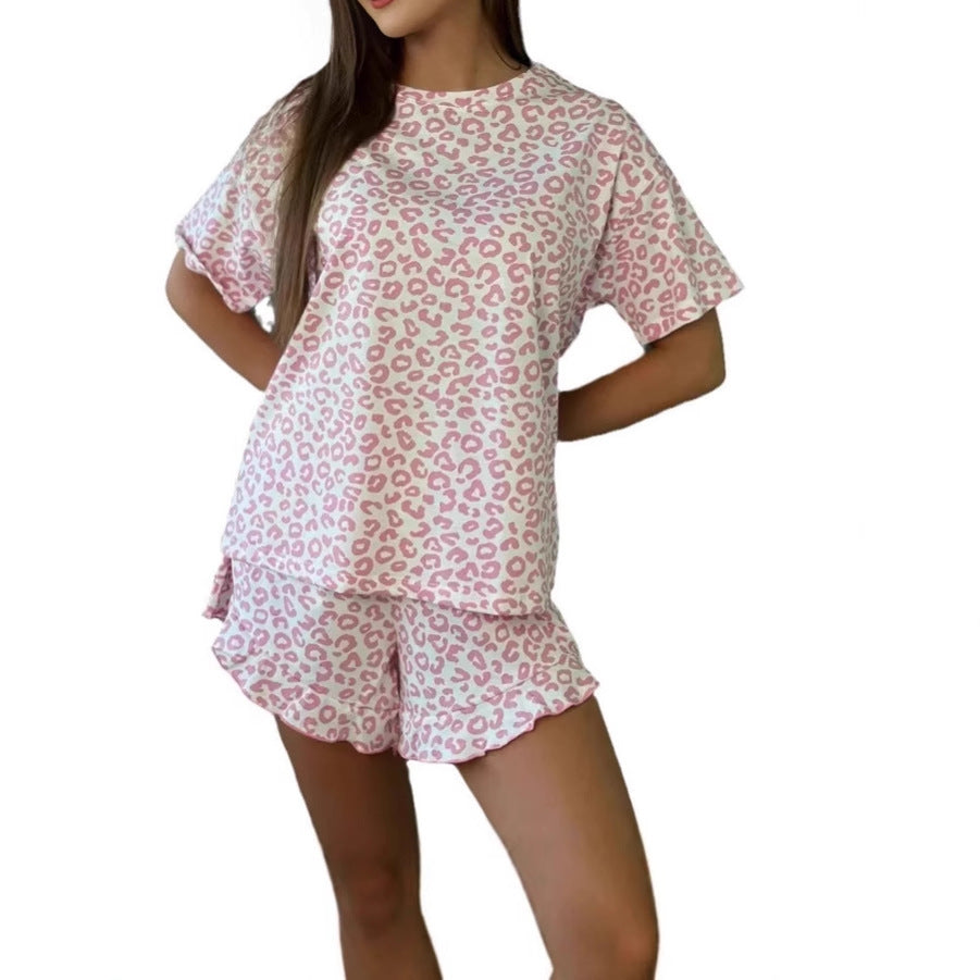 Dam Pyjamas Set Leopardmönster Kortärmad Polyester-6