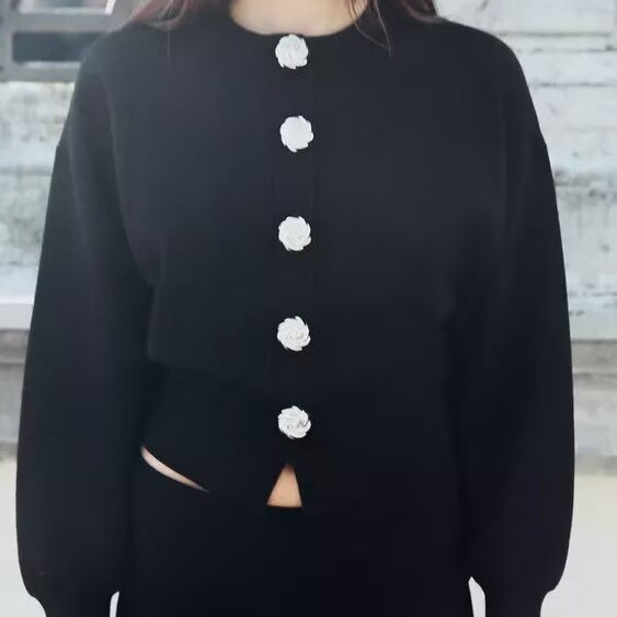 Kvinnors Cardigan Med Dekorativa Knappar Mjuk Bomullsblandning-2